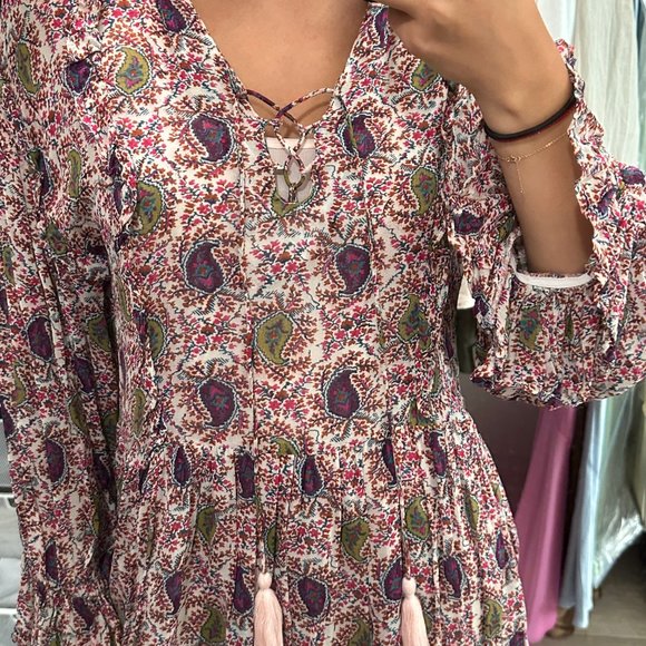 Sacks bohemian print long sleeve dress, size 0, used once - Picture 6 of 7